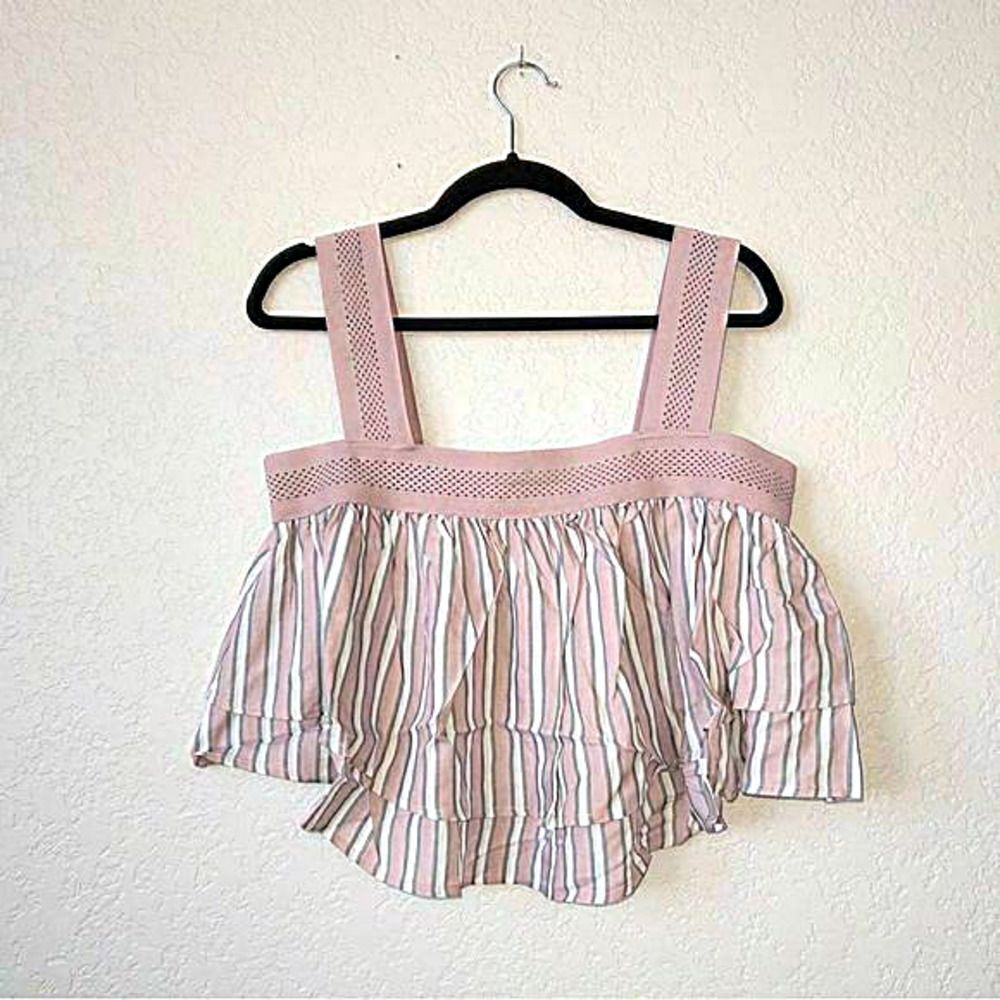 NWT Soncy Purple Striped Cropped Cold Shoulder Top Size 0 (12)‎